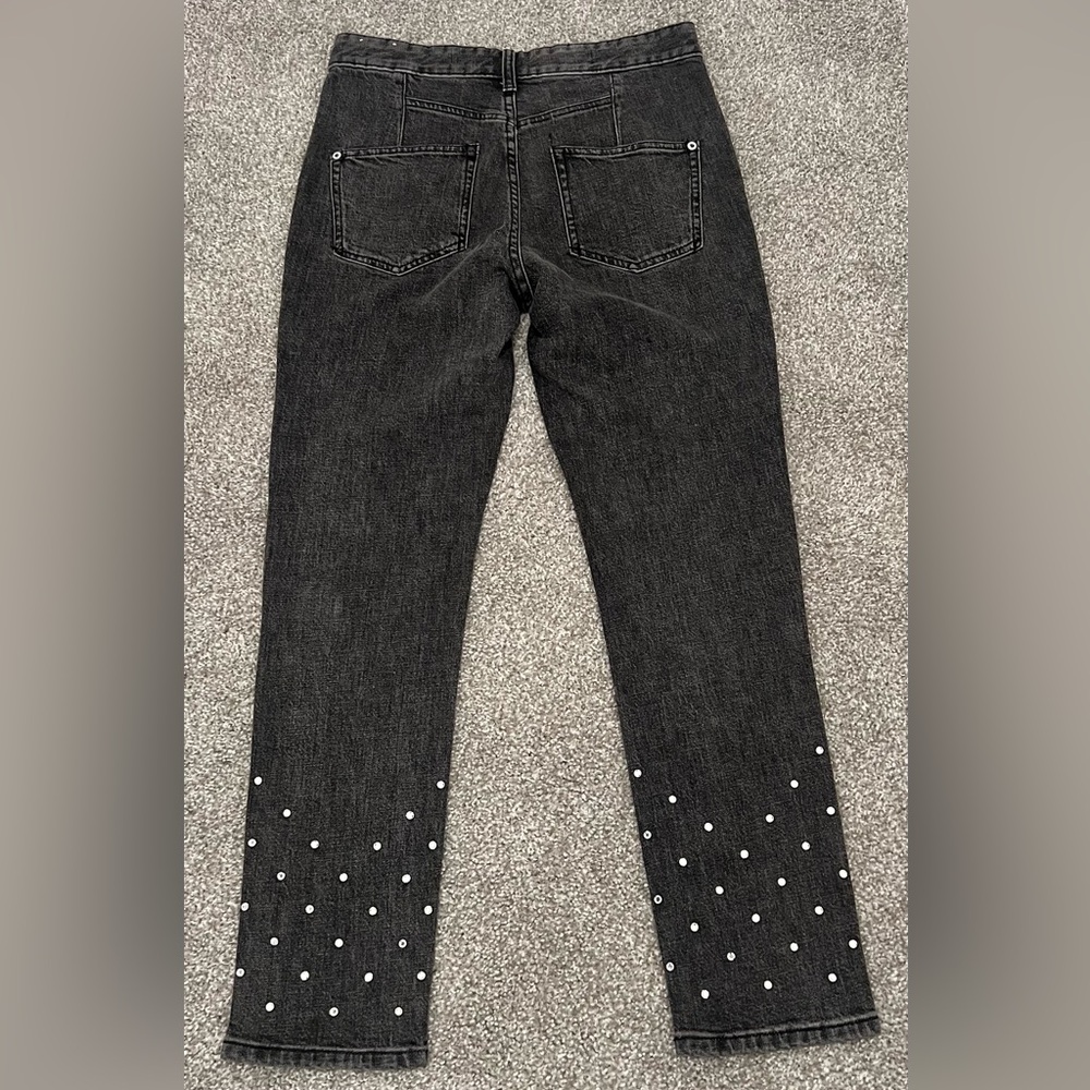 Anthropologie Pilcro Black Gray Silver Rhinestone High Rise Slim Jeans - Picture 4 of 5